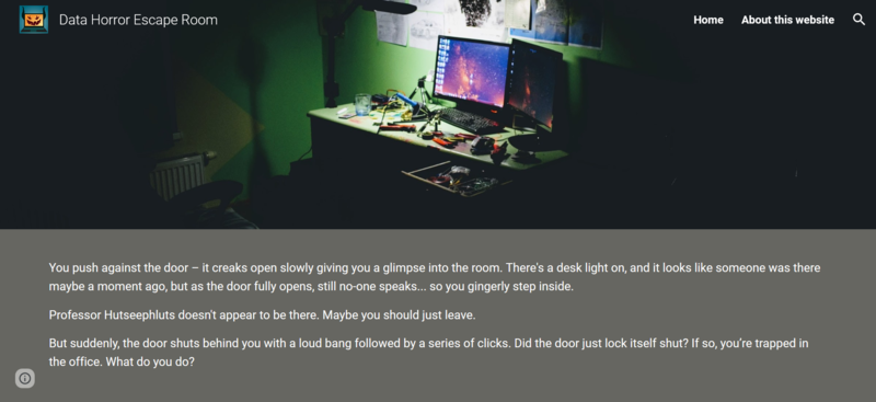Datei:Data Horror Escape Room - Stepping into the office ... Data Horror Escape Room 2020 CC-BY-SA-4.0. .png