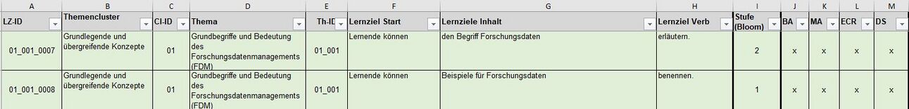 Zwei Lernziele aus Themencluster 1